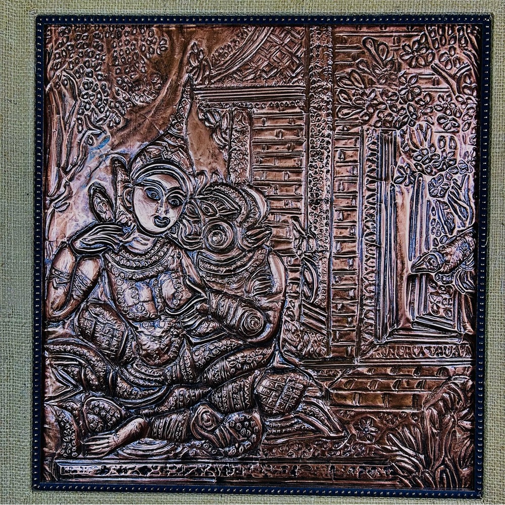 Oversized Framed Repoussé Copper-Tone 25” Devotional Panel Relief Art MidCentury - Picture 12 of 17